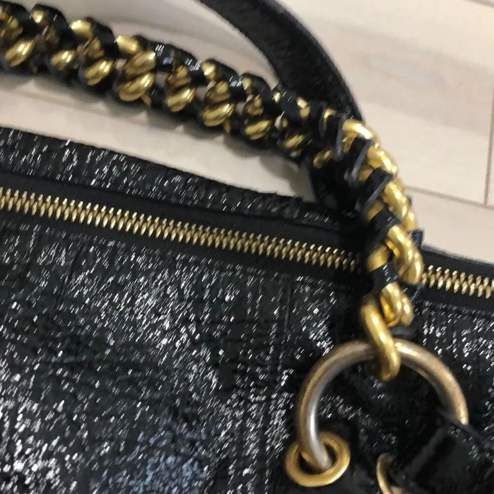 Michael Kors Women's Tristan Braided Gold-tone Chain Medium Satchel Black